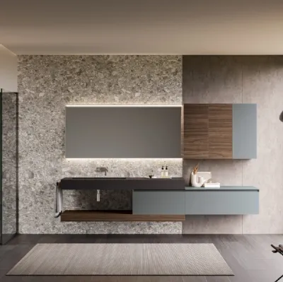 Mobile da Bagno sospeso Airy Edge 02 in laccato Granito con top in Gres Ardesia Nero di RCR