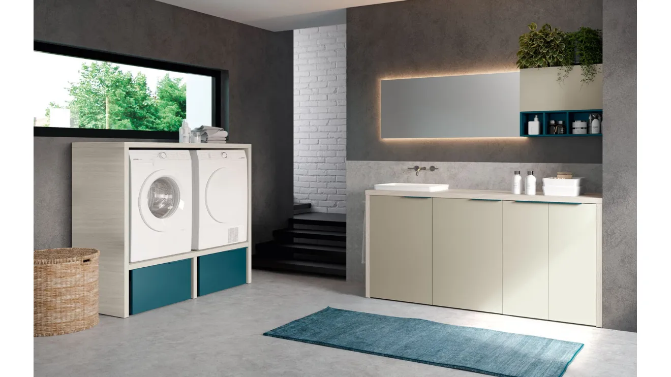 Mobile Lavanderia Airy My Space 07 in laccato opaco e Rovere Neve di RCR