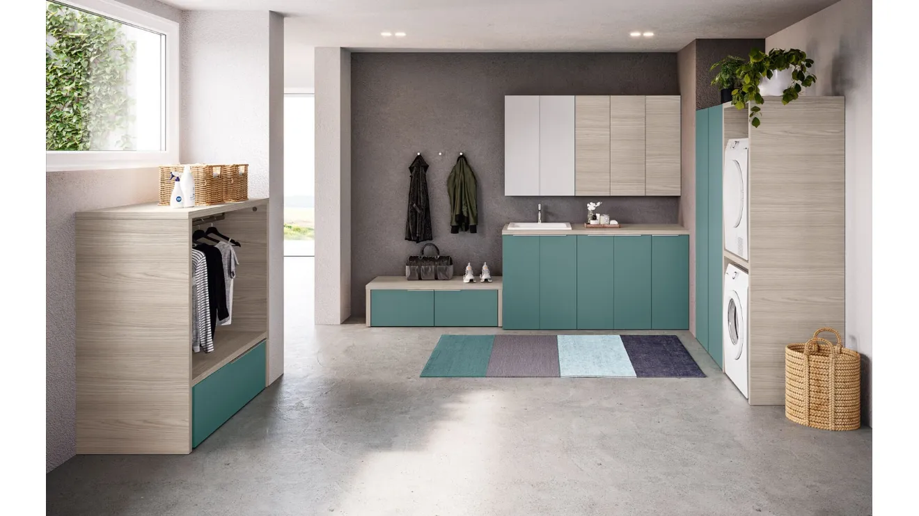 Mobile Lavanderia Airy My Space 08 in laccato opaco e Rovere Alaska di RCR