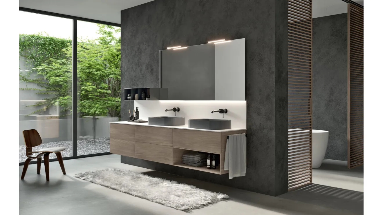 Mobile da Bagno sospeso Airy Sistema 01 finitura Rovere Sabbia di RCR