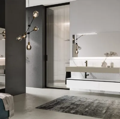 Mobile da Bagno sospeso Airy Sistema 02 in laccato Bianco e HPL Pietra di RCR