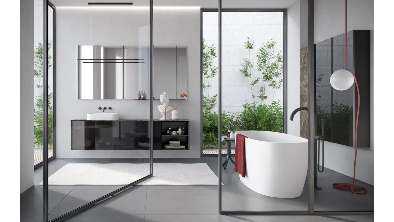 Mobile da Bagno sospeso Airy Sistema 07 in Vetro con top in Gres di RCR