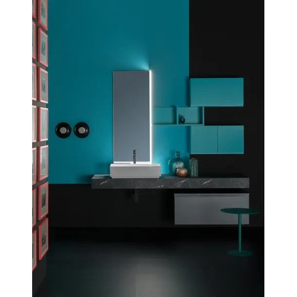 Mobile da Bagno sospeso in nobilitato e  laccato opaco e piano in laminato effetto pietra B GO CHROMATIC BG46 di Compab