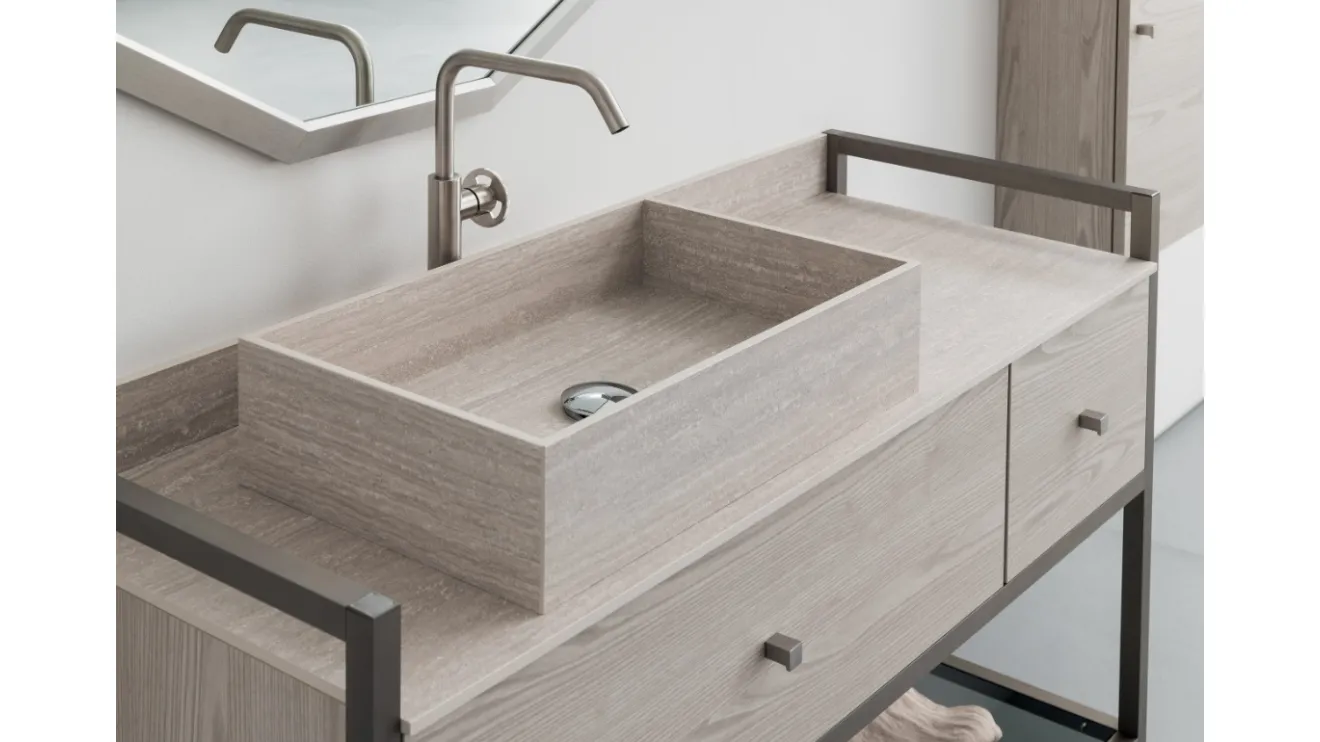 Mobile Bagno da appoggio in nobilitato effetto legno con piano e lavabo in HPL B201 BD022 di Compab