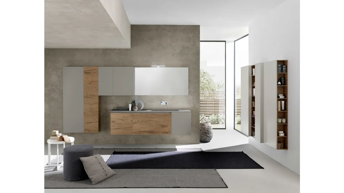 Mobile da Bagno sospeso M2 System C211 in melaminico effetto legno e laminato Grigio Londra di Baxar