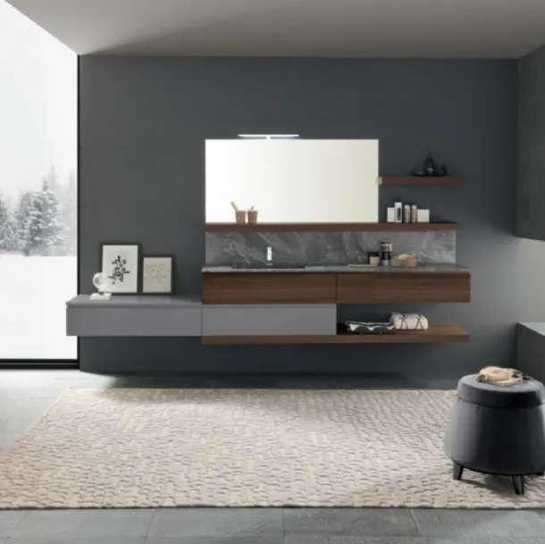 Mobile da Bagno sospeso M1 System C112 in laccato opaco Grigio Lavagna e melaminico Eucalipto Sablè Termocottodi Baxar