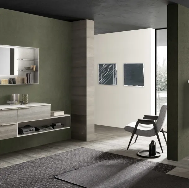 Mobile da Bagno sospeso M System C006 in melaminico Eucalipto Sablè Grigio di Baxar