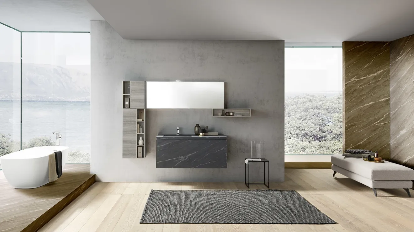 Mobile da Bagno sospeso M2 System C204 in HPL Unicolor Ardesia di Baxar