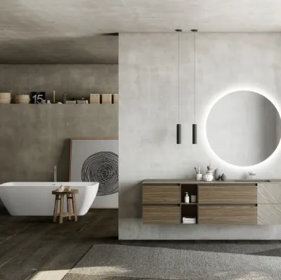 Mobile da Bagno sospeso M2 System 227 in melaminico Noce Canaletto e HPL di Baxar