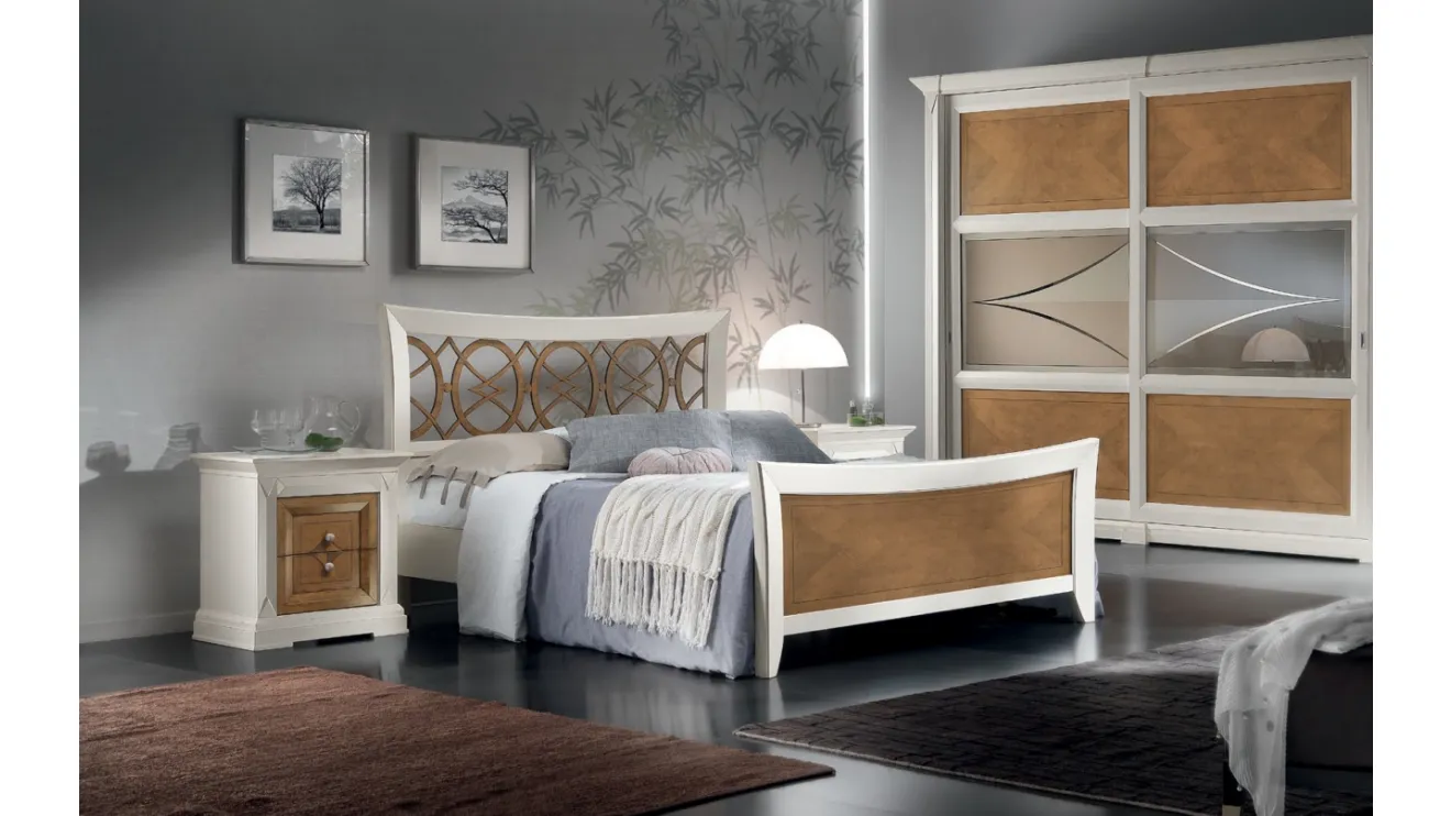 Letto Raffaello FMG1003 in legno con testiera traforata di Betamobili