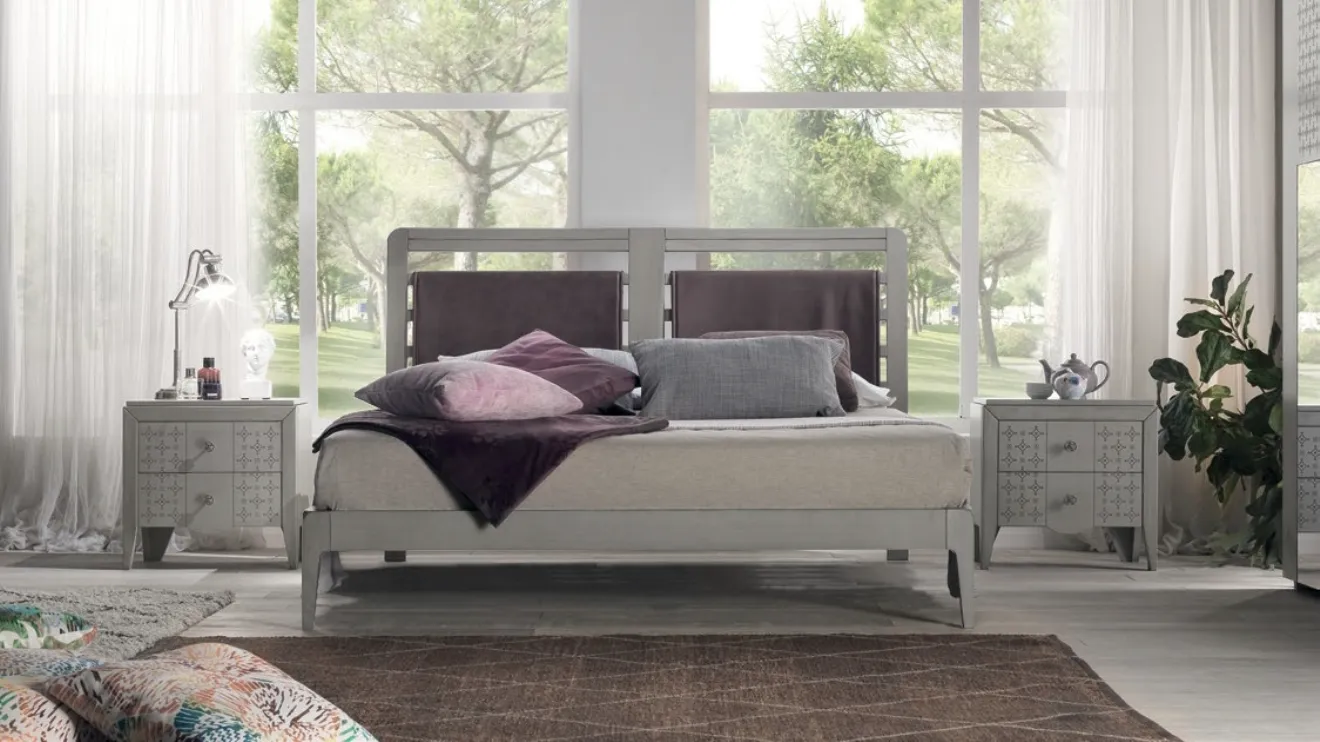 Letto Skyline FMG1074 in legno con testiera imbottita di Betamobili