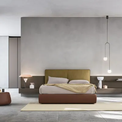 Letto in tessuto con boiserie in legno Suite System di Alf Da Frè