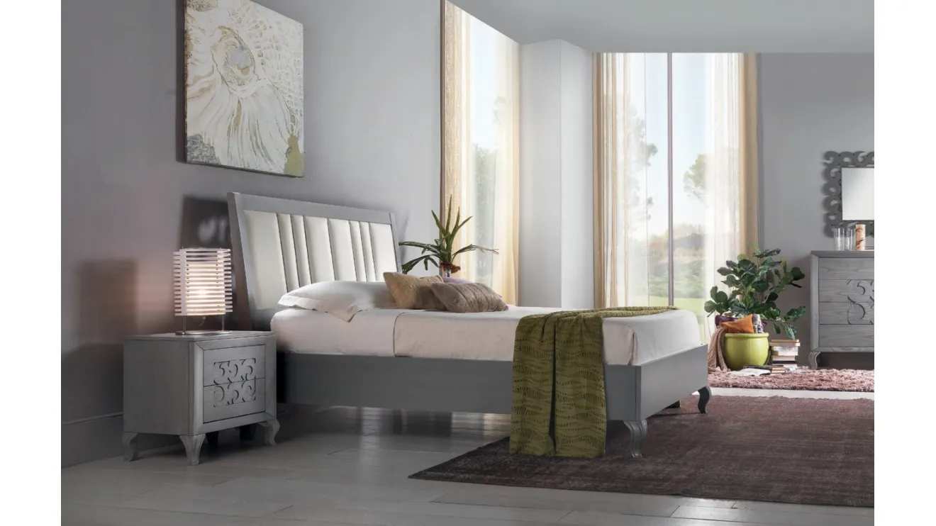 Letto Wind FMG717 in legno con testiera imbottita di Betamobili