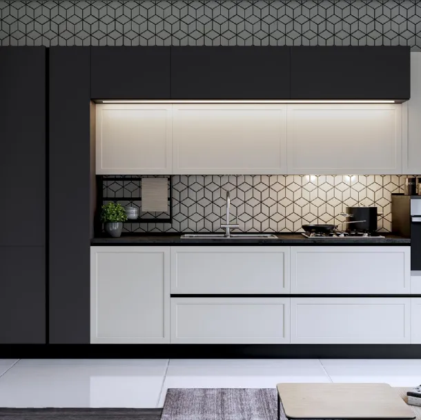 Cucina Moderna lineare Bali Bianco e Carbone di Evo Cucine