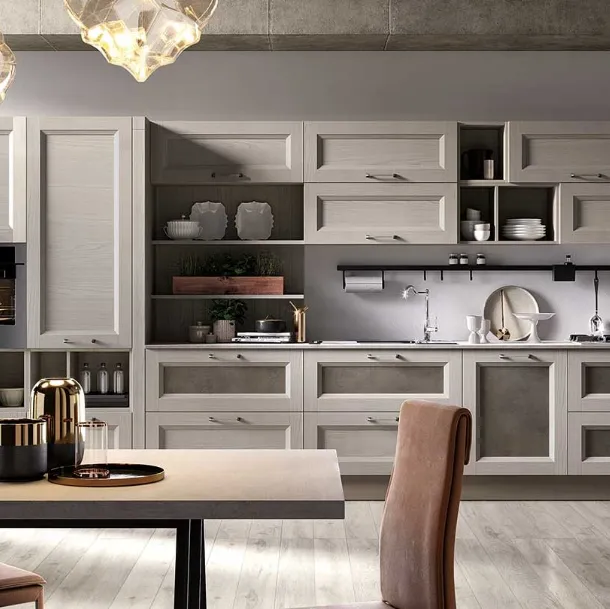 Cucina Moderna lineare Gea in Frassino finitura Canapa di Evo Cucine