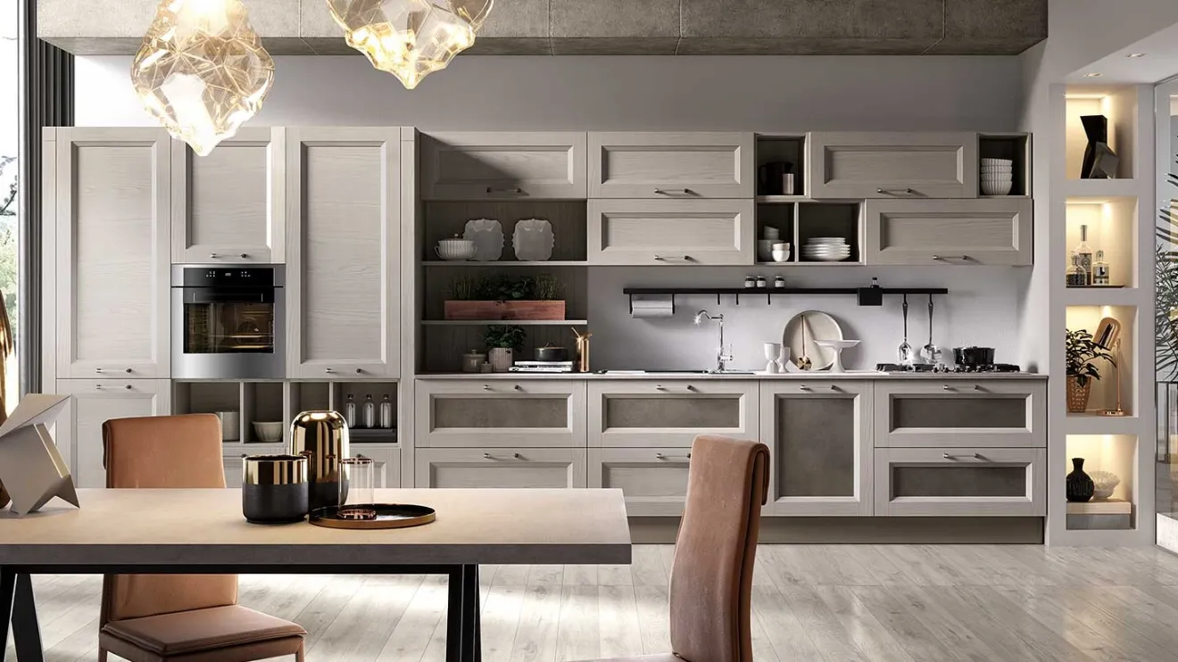 Cucina Moderna lineare Gea in Frassino finitura Canapa di Evo Cucine