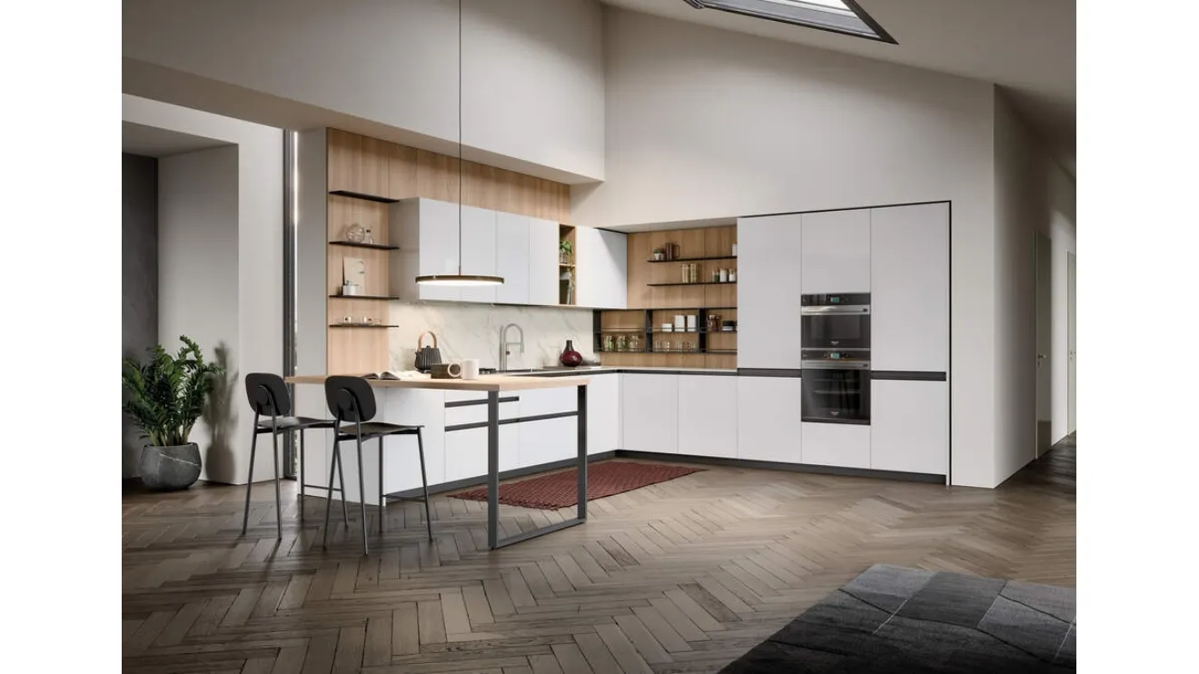 Cucina Moderna angolare con penisola Hera Composizione 03 di Prima Cucine