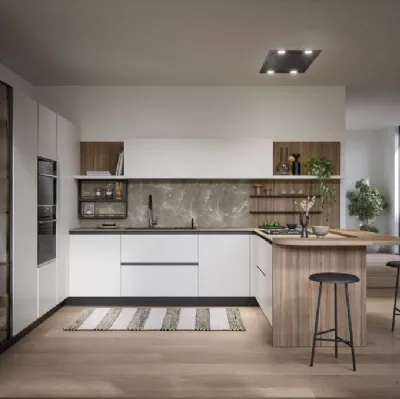 Cucina Moderna laccata lucida con penisola Luce Composizione 01 di Prima Cucine