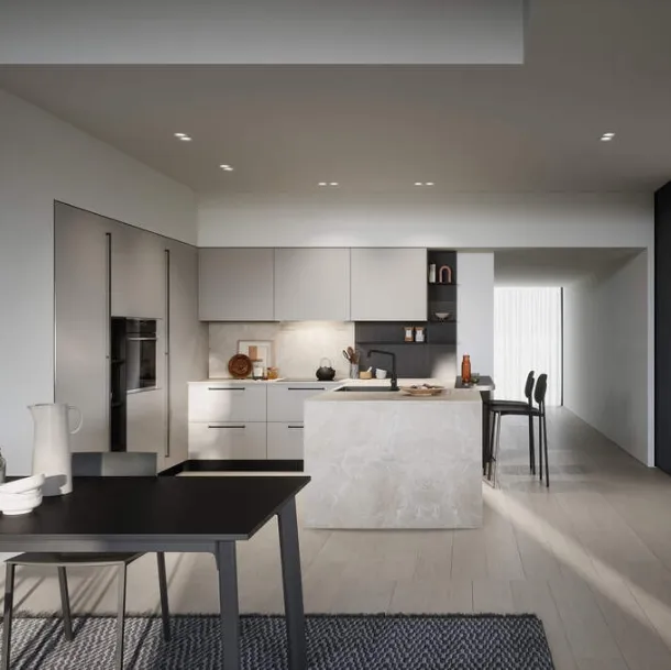 Cucina Moderna laccata opaca con penisola Luce Composizione 04 di Prima Cucine